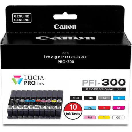 Canon PFI-300 10-Color Ink Value Pack - 10-pack - gray, yellow, cyan, magenta, red, matte black, photo black, photo cyan, photo magenta, chroma optimizer - original - ink tank